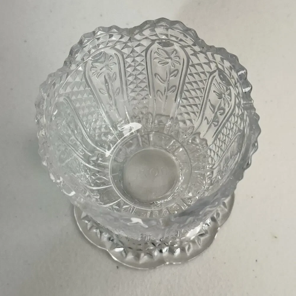 AVON Fostoria “Daisy & Diamond” Clear Glass Footed Candle Holder Candy Dish VTG